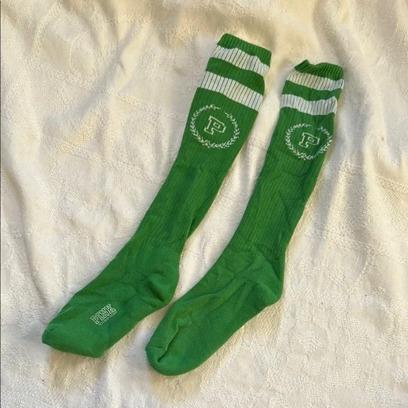 BARELY WORN Vintage PINK VS Preppy Sporty Knee Socks Y2K RARE -Green - Picture 2 of 7